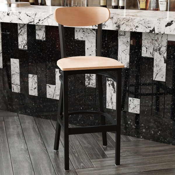 Flash Furniture Barstool with Natural Wood Seat and Boomerang Back XU-DG6V6B-NAT-GG - main